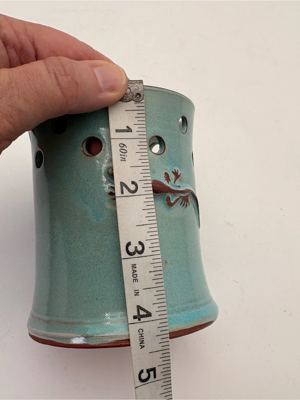 Vintage Turquoise Kilnworks Pottery Lizard Candle Holder- Made in Virgin Islands
